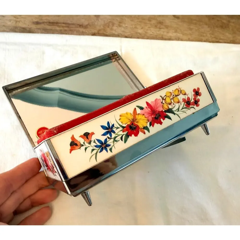 Lady-Mate Japan Music Jewelry Box Danube Wave Waltz Chrome Mirror Vintage